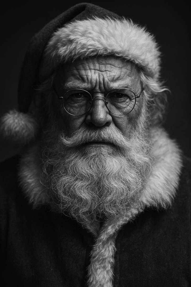 Black and White Santa Claus Portrait Christmas 8K Mobile Wallpaper - free 8K wallpaper