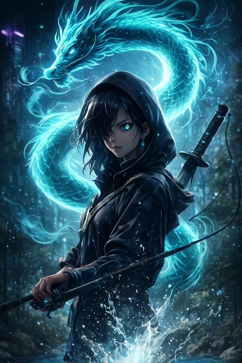 Cyber Samurai: Neon Dragon Guardian Mobile 8K Wallpaper - free 8K wallpaper