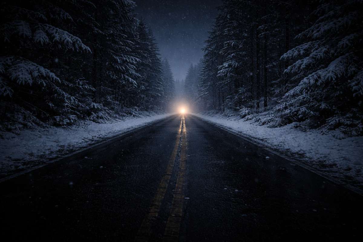 Dark Snowy Road 8K Wallpaper Winter Night Minimal Landscape - free 8K minimal & abstract wallpaper