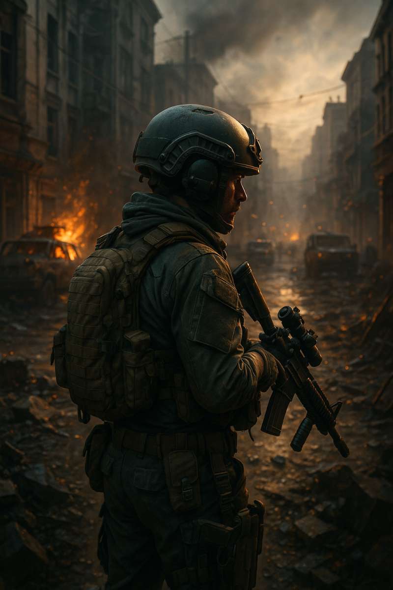Elite Soldier in Warzone Street Realistic 8K Gaming Wallpaper - free 8K wallpaper