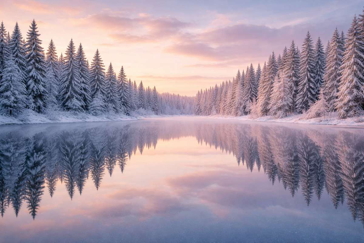 Frozen Lake Reflection 8K Wallpaper Minimal Winter Landscape - related 8K wallpaper