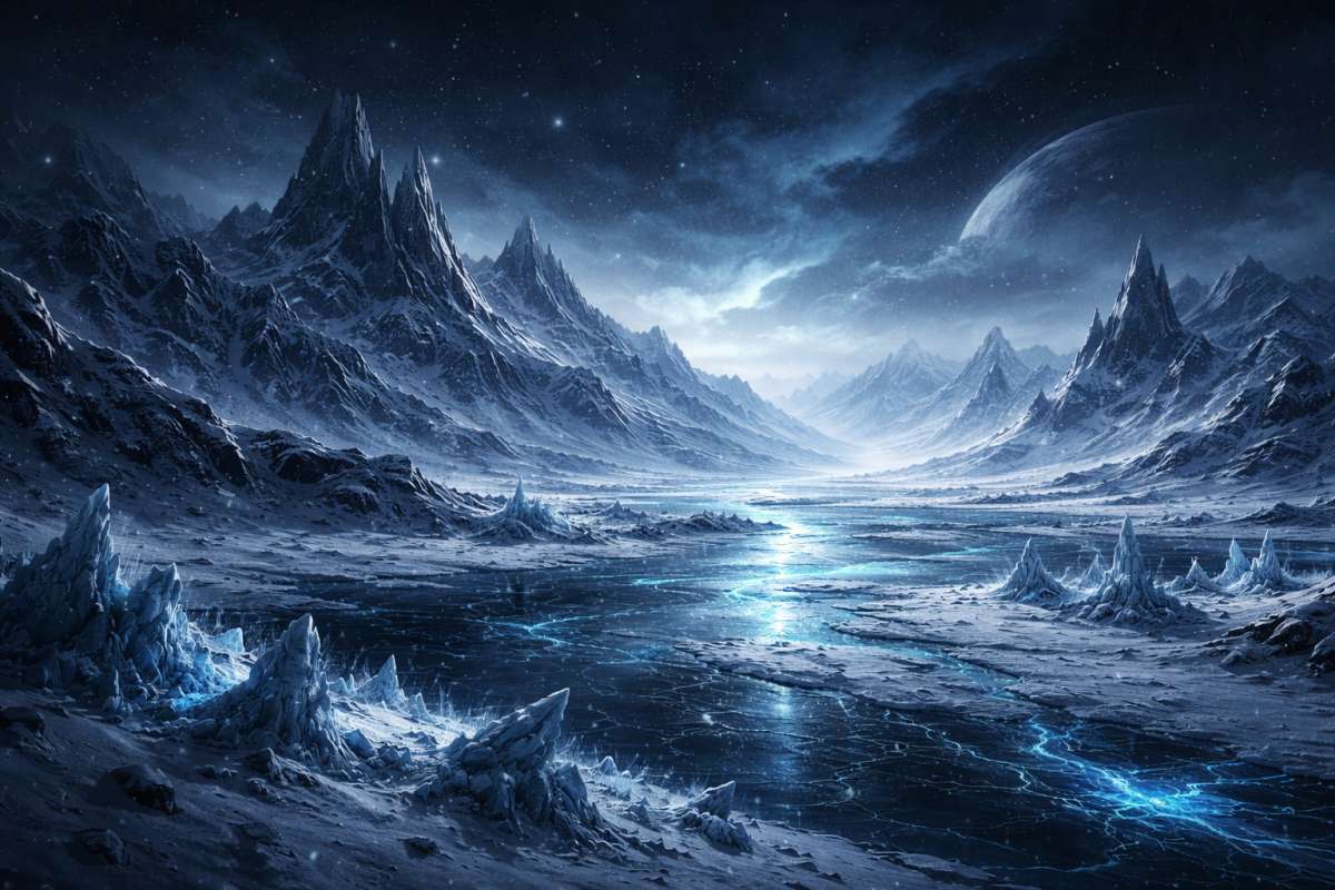 Frozen SciFi Landscape 8K Wallpaper Icy Futuristic Background - related 8K wallpaper