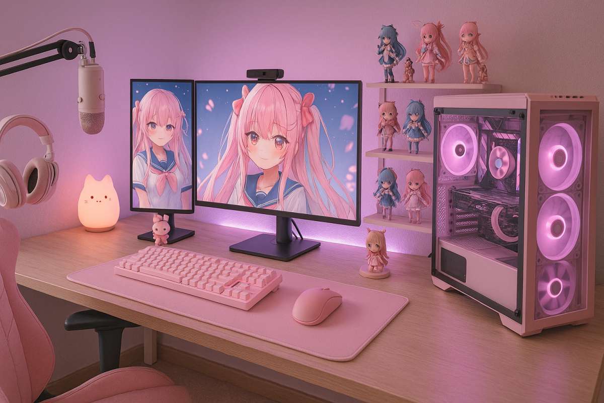 Ultimate Pink Anime Gaming Setup Girly 8K Wallpaper - free 8K wallpaper