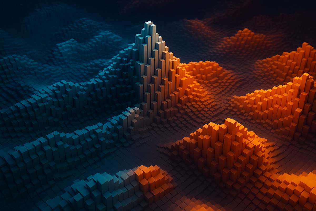 Voxel Waveform Peaks 8K Abstract Geometric Landscape Wallpaper - free 8K wallpaper