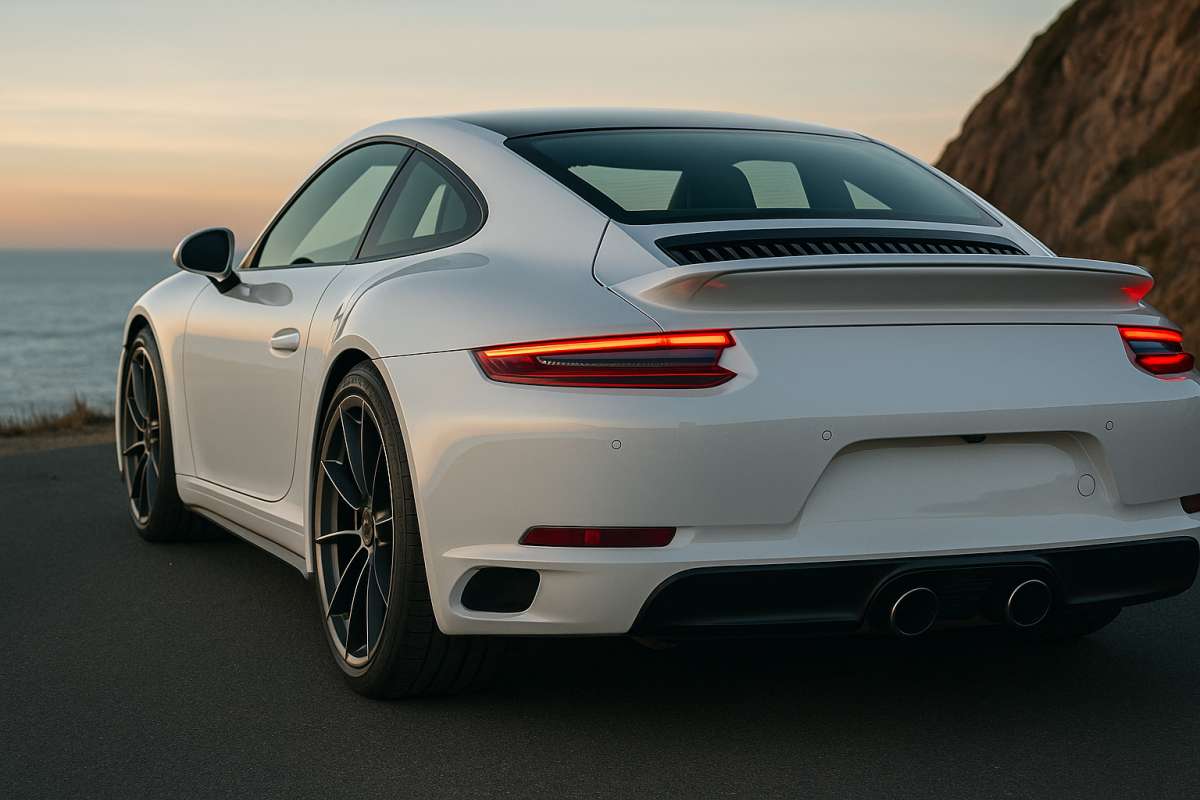 white-sports-car-cliffside-sunset-8k-desktop-wallpaper - free 8K wallpaper